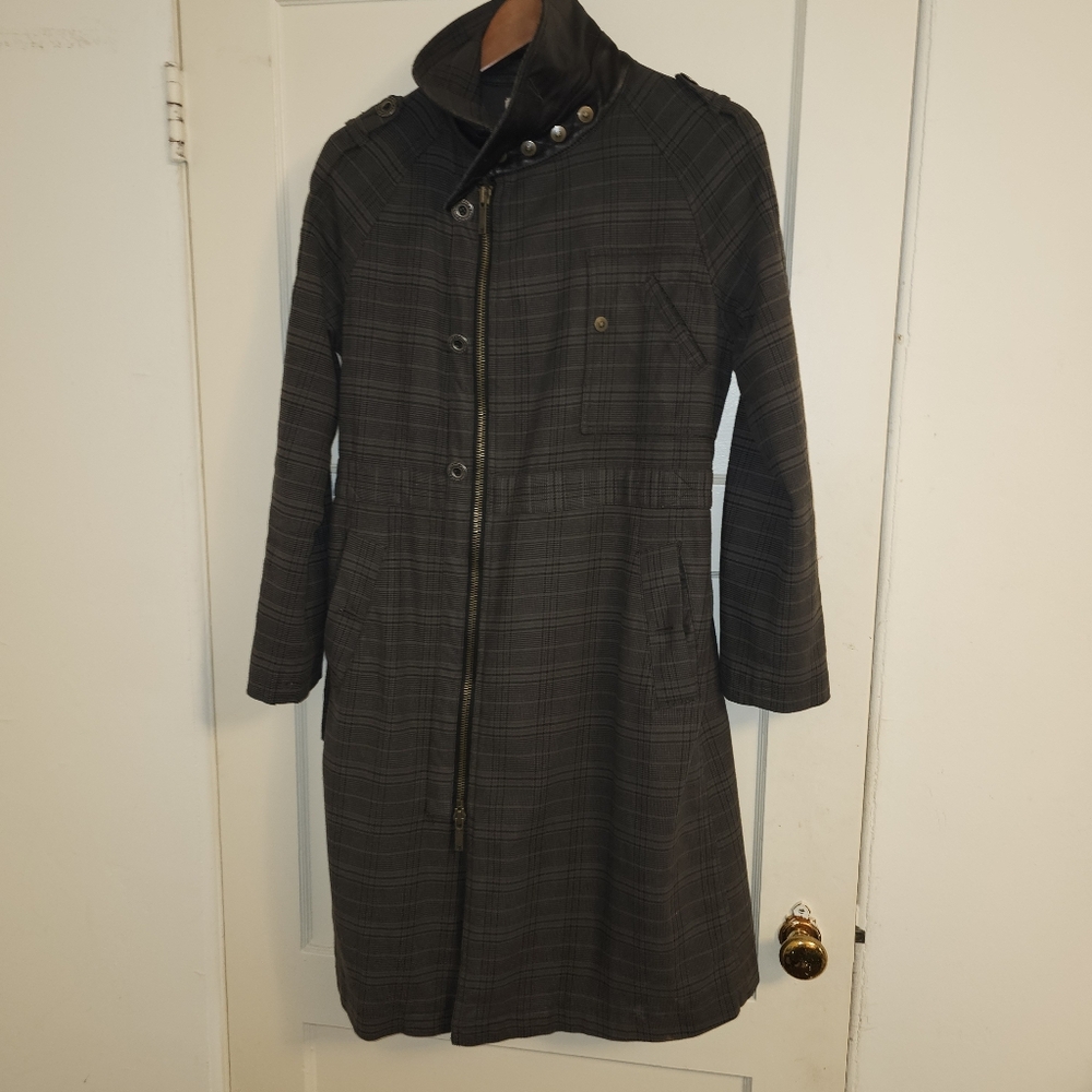 Converse x John Varvatos size US1 small brown and black Plaid Trench Coat. - Picture 2 of 10
